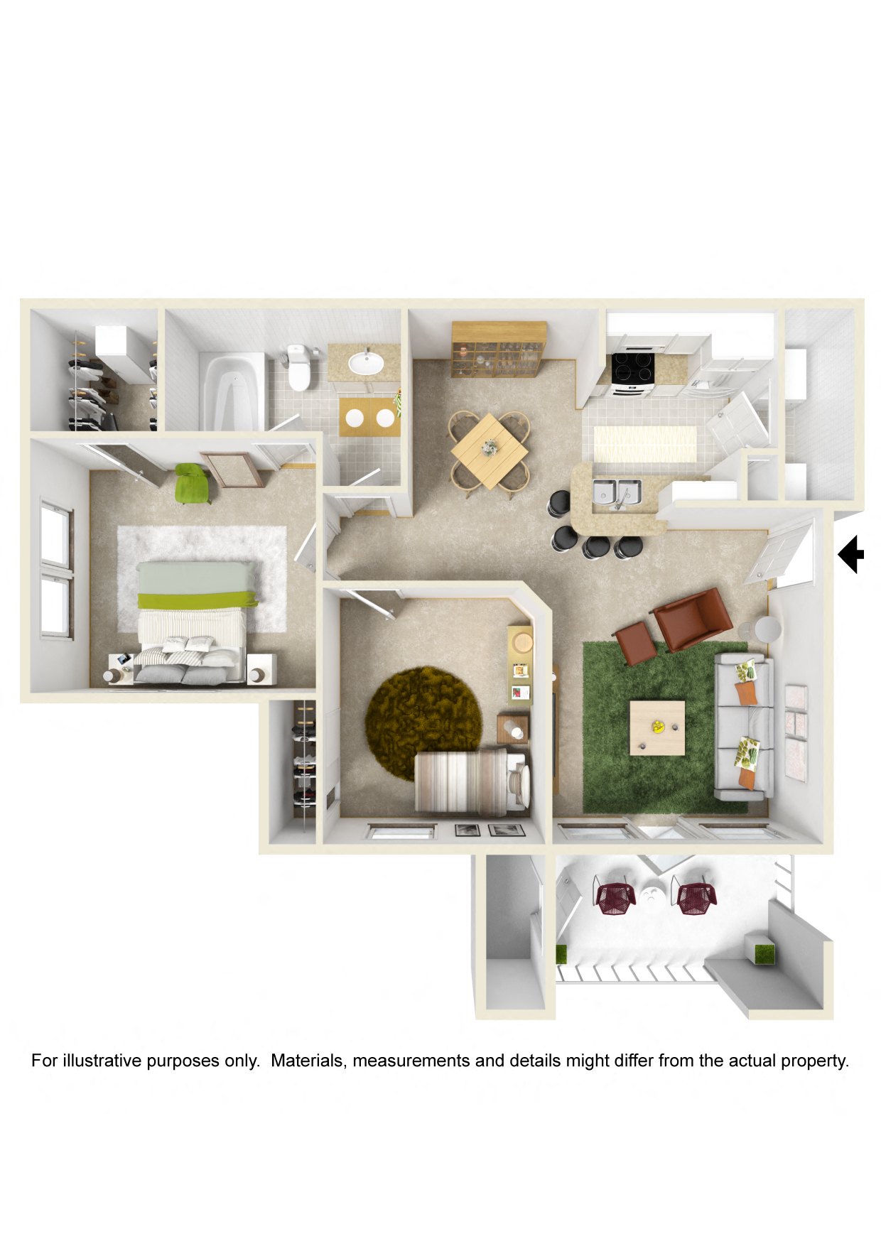 Floor plan for 2 beds, 1 bath, 812 sqft